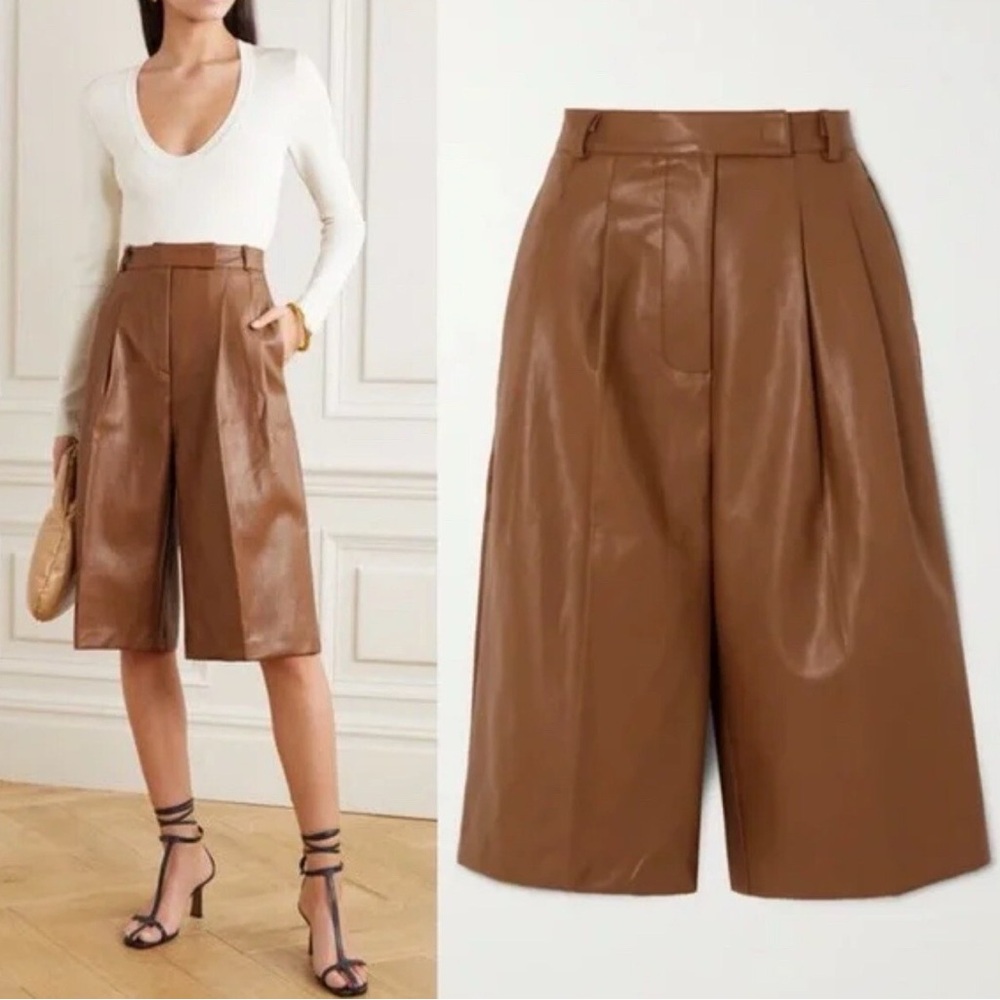 The Frankie Shop Brown Leather Bermudas